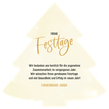 Weihnachtskarte Weihnachsbaum-Form mit Fotos und Logo Rückseite