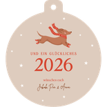 Weihnachtskugel Grußkarte Dackel mit Schal und Socken Rückseite