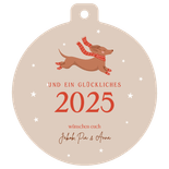 Weihnachtskugel Grußkarte Dackel mit Schal und Socken Rückseite