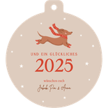 Weihnachtskugel Grußkarte Dackel mit Schal und Socken Rückseite