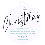 Weihnachtskugel-Grußkarte mit Weltkarte 'Merry Christmas' Rückseite