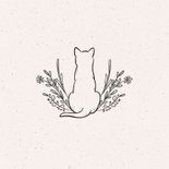 Beileidskarte Katze Linienzeichnung Blumen Name 2