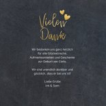 Danksagung Geburt Fotos Goldherz auf Kreidetafel 3