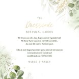 Dresscodekarte Botanical Garden grün gold Hochzeit Farben Rückseite