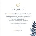 Einladung zur Hochzeit dunkelblau mit Foto und Pflanzen 3