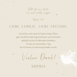 Foto-Dankeskarte Konfirmation weiße Taube auf Pastellbraun Rückseite