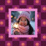 Foto-Neujahrskarte Karomuster Sterne rosa 2