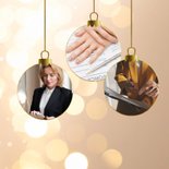 Foto-Weihnachtskarte Firmenlogo Lichtpunkte beige 2