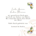 Geburt Glückwunschkarte blauer Blumenkranz Vintage 3