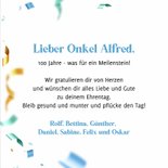 Geburtstagskarte 100 Jahre Luftballons blau und grün 3