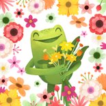 Grußkarte Gute Besserung Frosch mit Blumen 2