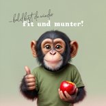 Gute-Besserung-Karte Schimpanse mit Grippe und Thermometer 2