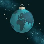 Internationale Weihnachtskarte Weltkugel blau mit Logo 2