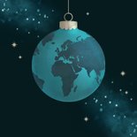 Internationale Weihnachtskarte Weltkugel blau mit Logo 2
