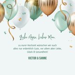 Karte Glückwunsch Hochzeit grüne & goldene Luftballons 3
