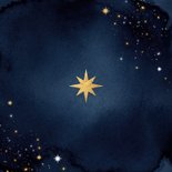 Neujahrskarte Foto in herz 2026 gold auf blau Sternchen Rückseite