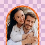 Save the Date Karte Lila Kariert mit Bogen 2