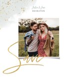 Save-the-Date-Karte zur Hochzeit Eukalyptus, Gold & Foto 2