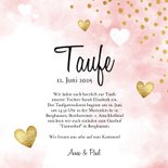 Taufeinladung Aquarell rosa Punkte und Herzen Foto innen 3
