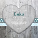 Taufeinladung Foto und Holzherz blaue Bänder 3