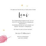 Taufeinladung mit Federn in rosa und blau 3