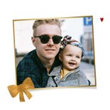 Vatertagskarte Schleife Geschenk blaue Streifen Herzen 2