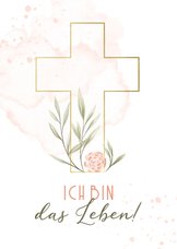 Christliche Osterkarte mit Rose und Kreuz