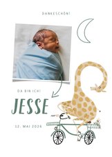 Dankeskarte Geburt Foto & Giraffe auf Fahrrad