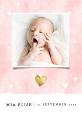 Dankeskarte Geburt rosa Fotos Aquarell mit Herzchen