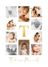 Dankeskarte zur Geburt Fotocollage & Initiale gold