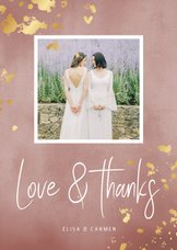 Danksagung Hochzeit 'Love & Thanks' Foto & Goldtupfen