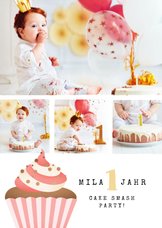 Einladung 1. Geburtstag Fotos & Cupcake rosa