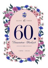 Einladung 60. Hochzeitstag Kirschblüten und Blätterkranz