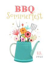 Einladung BBQ Sommerfest Gießkanne mit Blumen