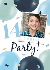 Einladung Geburtstagsparty Foto und blaue Luftballons