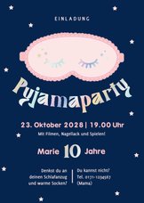 Einladung Kinder 10. Geburtstag Pyjamaparty Schlafmaske