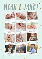 Einladung Kindergeburtstag 12 Monate hellblau Fotocollage