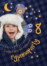 Einladung Kindergeburtstag Pyjamaparty Teddy, Mond & Sterne
