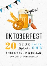 Einladung Oktoberfest Brezel, Bier & Wurst