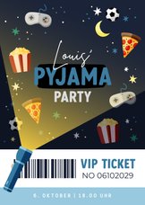 Einladung Pyjamaparty blaues VIP-Ticket Kindergeburtstag
