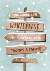 Einladung Winterfest Wegweiser & Schnee