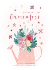 Einladung zum Gartenfest Gießkanne mit Blumen