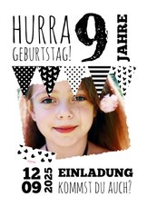 Einladung zum Kindergeburtstag Schwarzweiß mit Foto