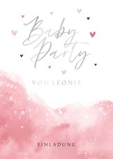 Einladung zur Babyparty rosa Wasserfarbe