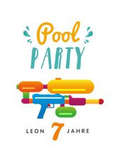 Einladung zur Poolparty mit Wasserpistole & Foto innen