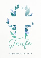 Einladung zur Taufe florales Kreuz