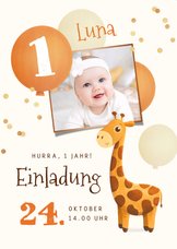 Einladungskarte 1. Geburtstag Foto & Giraffe