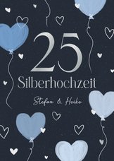 Einladungskarte blaue Herzluftballons Silberhochzeit