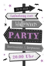Einladungskarte Halloweenparty Wegweiser