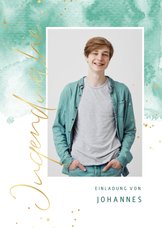 Einladungskarte Jugendweihe mintgrünes Aquarell & Foto